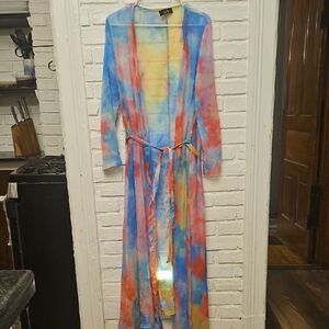 AKIRA Multicolor Tie-Dye Sheer Kimono Robe